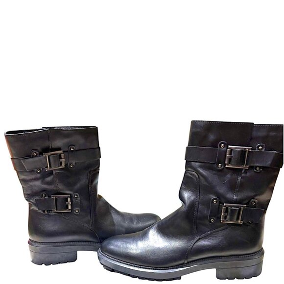 Aquatalia Double Buckle Moto Boots Black SIze 9 - Picture 1 of 12